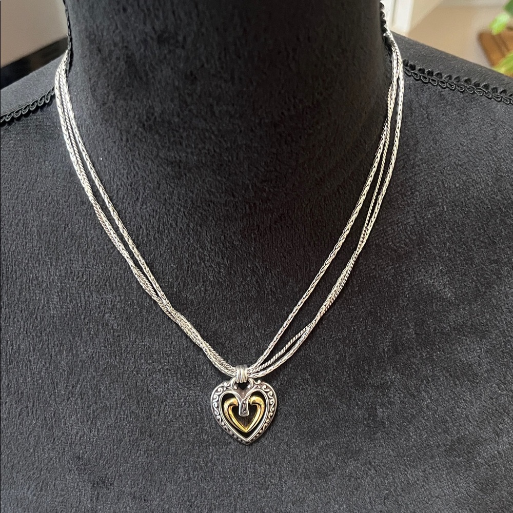 Brighton two tone open heart multi strand necklace, EUC